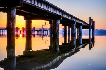 Canvas Print - old wooden jetty at a bavarian lake