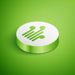 Sticker - Isometric Wind icon isolated on green background. Windy weather. White circle button. Vector Illustration