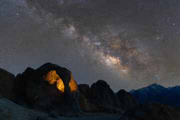Milky way galaxy over cyclops arch in Alabama Hills California