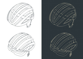 Wall Mural - Bike helmet isometric blueprints