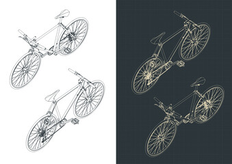 Wall Mural - Road bike isometric blueprints