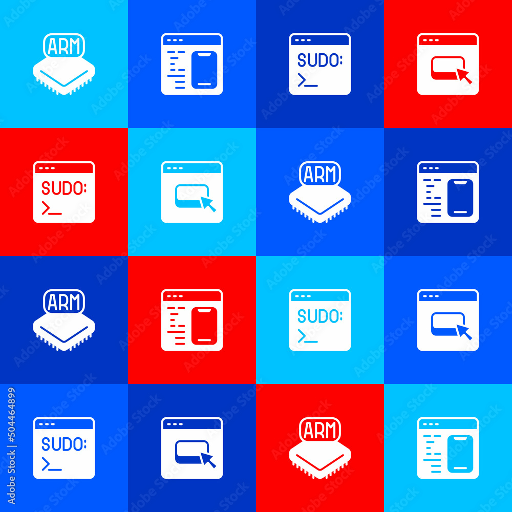 Set Processor, Software, Code terminal and Browser files icon. Vector ...