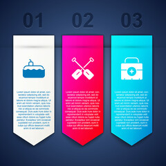 Canvas Print - Set Submarine, Paddle and First aid kit. Business infographic template. Vector