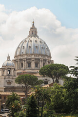 Close-up shot of the dome of St. Peter in Vatican city