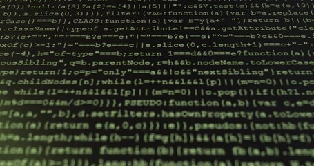 Wall Mural - 4k close up shot programming tag code on pc monitor scroll down. background concept for programming 
