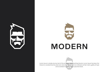 man face logo design with glasses. logo template