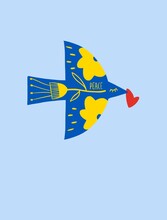 Peace Bird Against War On Blue And Yellow Illustration
