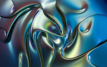 3D Render Of An Abstract Wavy Holographic Cloth