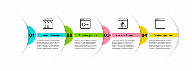 Set line Browser files, Software, System bug and window. Business infographic template. Vector