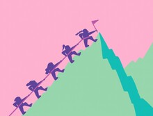 Strong Women Climbing Mountains Together Illustration