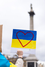 Woman With A Ukraine Flag In A  Protest