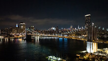 Manhattan Lights, New York City And Brooklyn Bridge