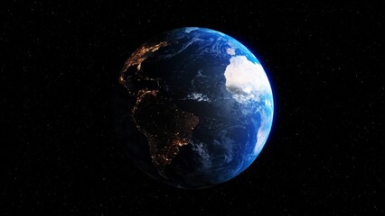 Wall Mural - Planet earth with realistic geography surface and orbital 3D cloud atmosphere . Outer space view of world globe sphere of continents . 3D rendering graphic . Elements of this image furnished by NASA .