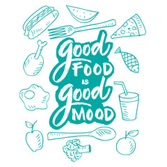 Good food is good mood. Poster quotes.