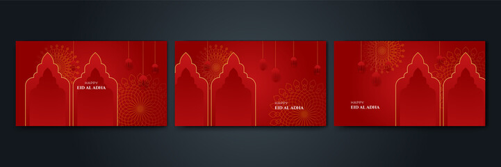 Vector Eid al adha banner design with hand drawn sheep for sacrifice with arabic calligraphy vintage elegant design