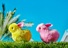 Wind-up Easter Rabbits On The Grass