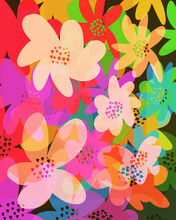 Vibrant Retro Inspired Illustration Of Layered Flowers 
