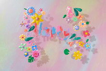Happy Lettering With Colors Flowers From Plasticine Clay