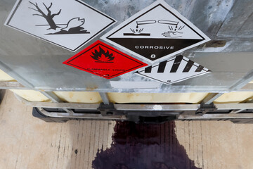 Sticker - Chemicals from industry or laboratory  leak on the floor and damage the environment