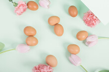 Easter Eggs On A Pastel Background