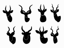 Set Of A Bucks Head Silhouette On White Background.