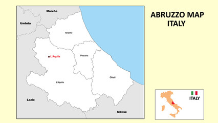  Abruzzo Map. Political map of Abruzzo with boundaries in white color.