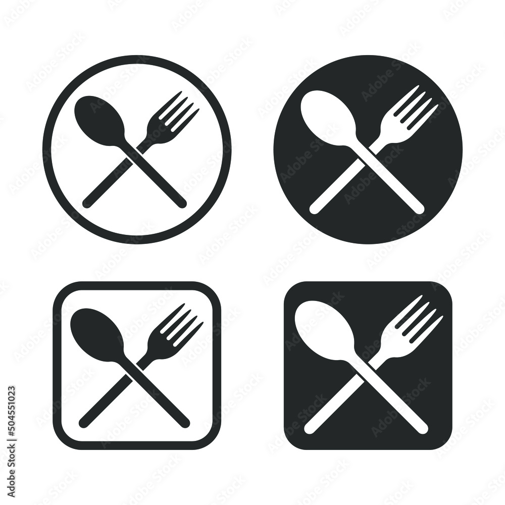 Fork and spoon crossed icon logo. Flat shape restaurant or cafe place ...
