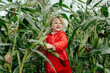 © Sergey Narevskih/Stocksy - Smiling little child collecting corn on farm