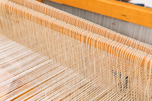 Closeup To A Wooden Loom To Make Wool Rugs 