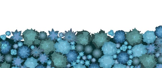 Wall Mural - night plant landscape top view. isolated on white background. horizontal border. wild forest trees a