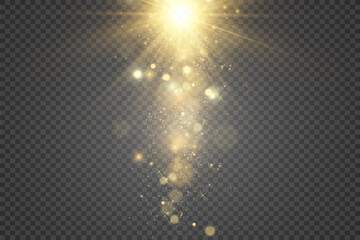 Poster - Special lens flash, light effect. The flash flashes rays and searchlight. illust.White glowing light. Beautiful star Light from the rays. The sun is backlit. Bright beautiful star. Sunlight. Glare.	