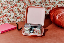 Floral-patterned Camera In A Pink Case