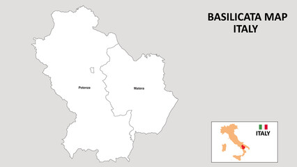 Naklejka na meble Basilicata Map. State and district map of Basilicata. Administrative map of Basilicata with district and capital in white color.