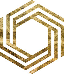 gold foil hexagonal geometric element frame with a transparent background