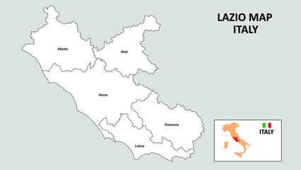Naklejka na meble Lazio Map. State and district map of Lazio. Administrative map of Lazio with district and capital in white color.