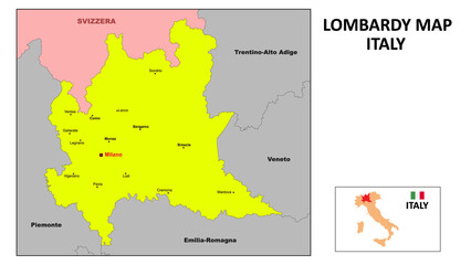  Lombardy Map. State and district map of Lombardy. Political map of Lombardy with the major district
