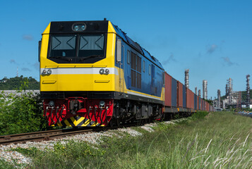 Wall Mural - freight train container to port