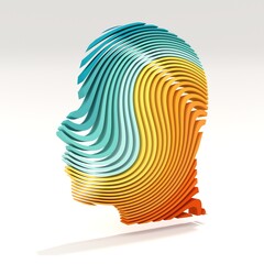 Wall Mural - human head decorated with curved lines. 3d render