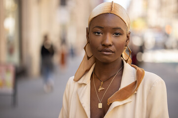 Sticker - Young black woman in city face portrait