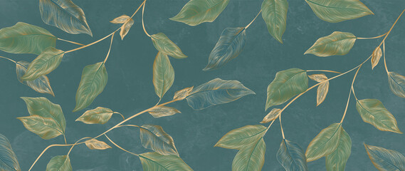 luxury art background with tropical leaves in gold color in art line style. botanical abstract wallp