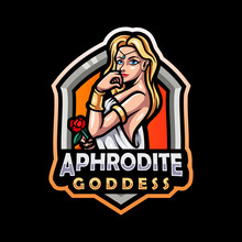 Aphrodite Goddess Mascot. Esport Logo Design. For Electronic Sport Gaming Logo And T Shirt Or Twitch And Youtube Logo