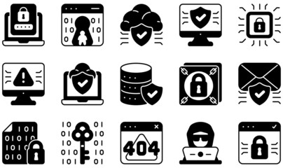 Poster - Set of Vector Icons Related to Cyber Security. Contains such Icons as Authentication, Backdoor, Cloud, Computer, Cyber Security, Cybercrime and more.