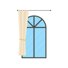 Wall Mural - Window with curtain. Isolated Cartoon style.