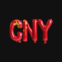 3d Illustration Of Currency Cny-letter Balloons With Flags Color China Isolated On Black
