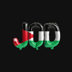 Wall Mural - 3d illustration of currency jod-letter balloons with flags color jordan isolated on black
