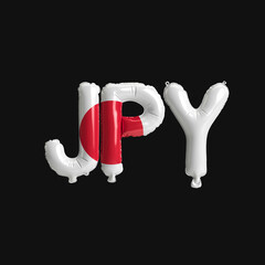 Wall Mural - 3d illustration of currency jpy-letter balloons with flags color japan isolated on black