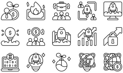 Sticker - Set of Vector Icons Related to Startups. Contains such Icons as Burn, Crowdfunding, Design, Growth, Hackathon, Idea and more.