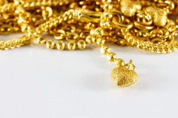 Group of gold necklace and gold bracelet