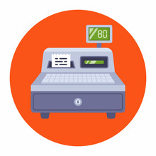 Old Cash Register From The Store. Flat Vector Illustration