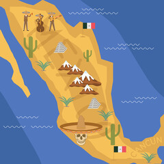 mexico drawn continent with local attributes